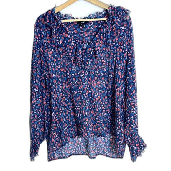 PAIGE Tops - Paige Blue Floral Blouse Frayed Sleeves Peasant-Style Top // Boho // sz L //